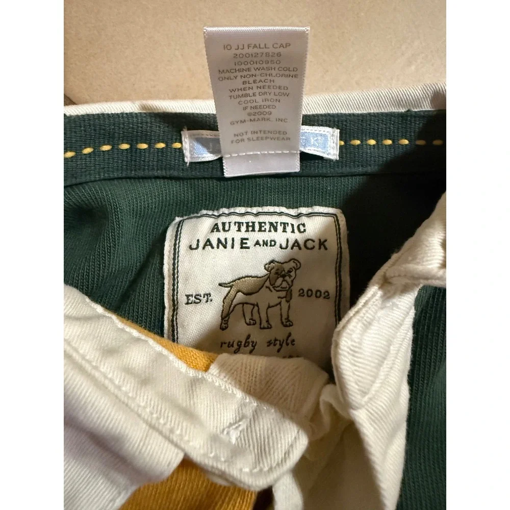 Janie and Jack Baby Boys Green Yellow Rugby Shirt and Khaki Pants Set 3-6 Months
